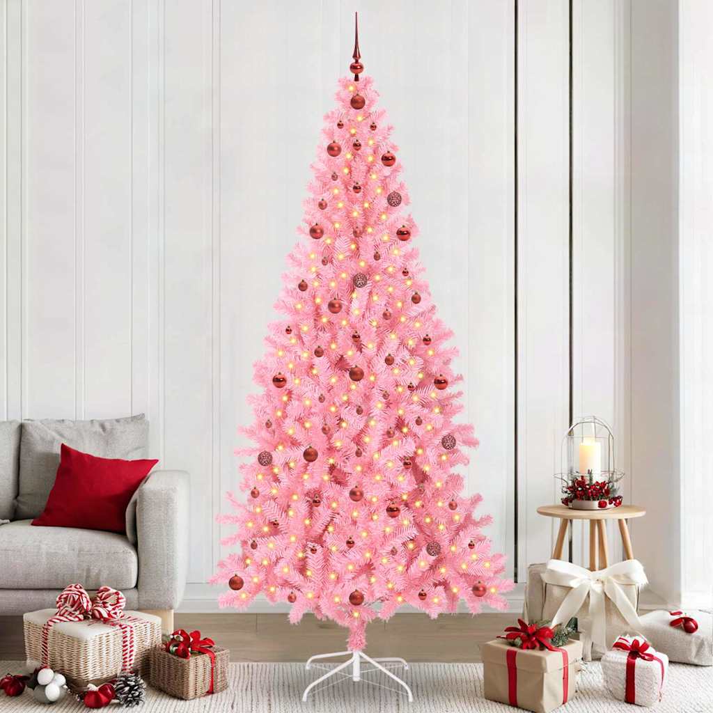 Juletre med 300 LED med stativ Rosa 240 cm PVC