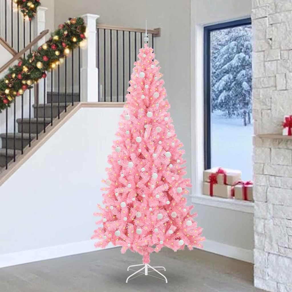 Juletre med 300 LED med stativ Rosa 240 cm PVC
