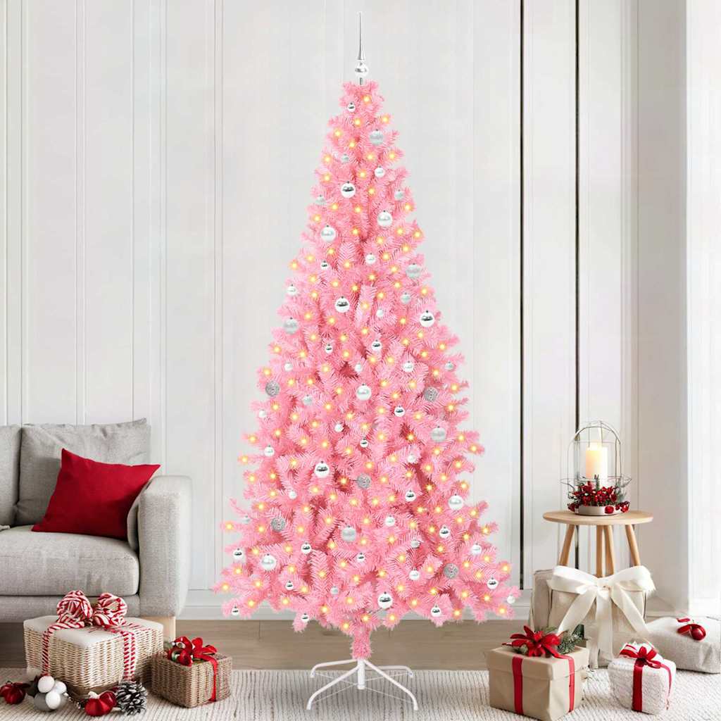 Juletre med 300 LED med stativ Rosa 240 cm PVC