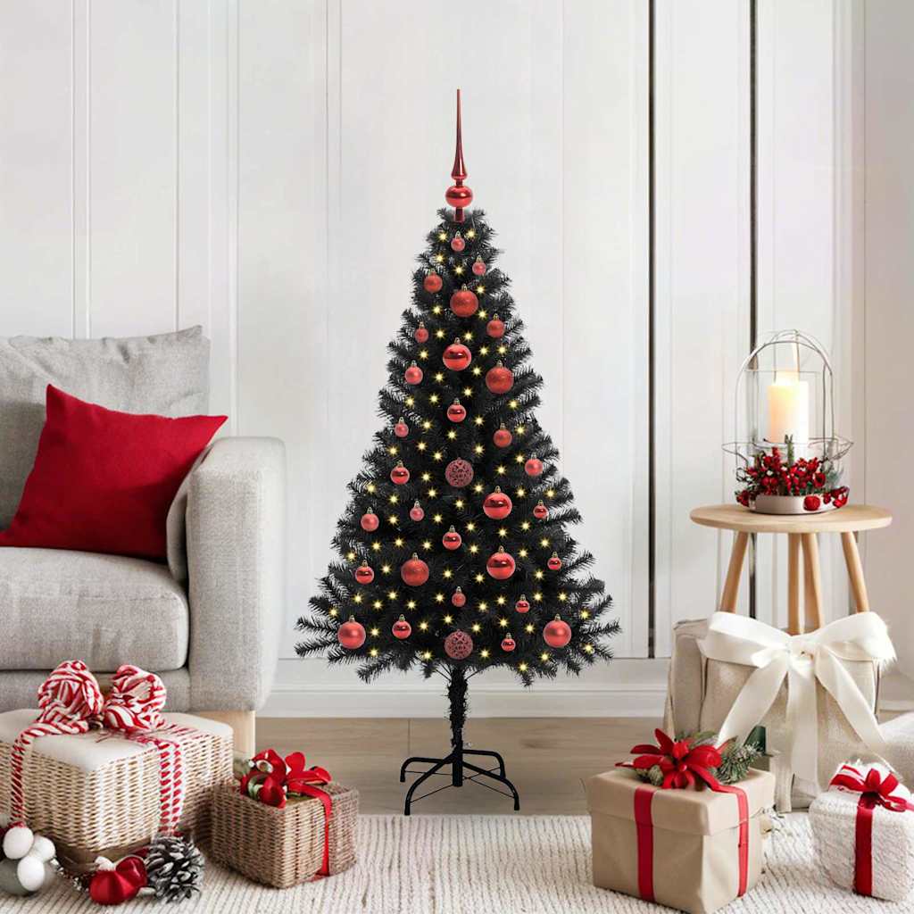 Juletre med 150 LED med stativ Svart 120 cm PVC
