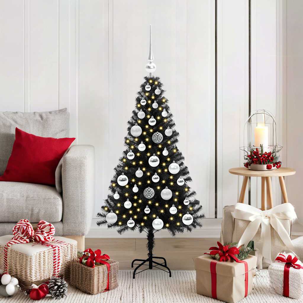Juletre med 150 LED med stativ Svart 120 cm PVC vidaXL