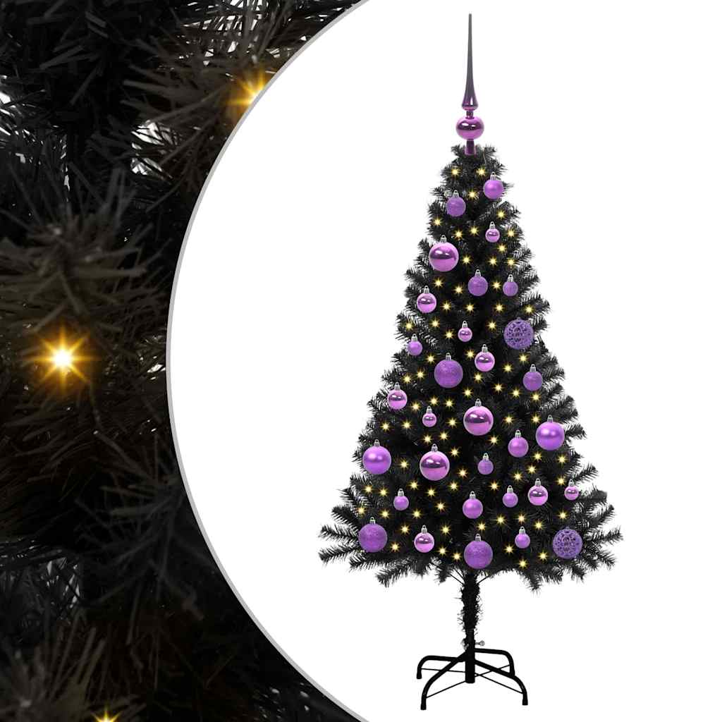 Juletre med 150 LED med stativ Svart 120 cm PVC