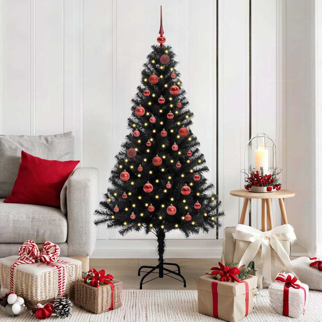 Juletre med 150 LED med stativ Svart 150 cm PVC