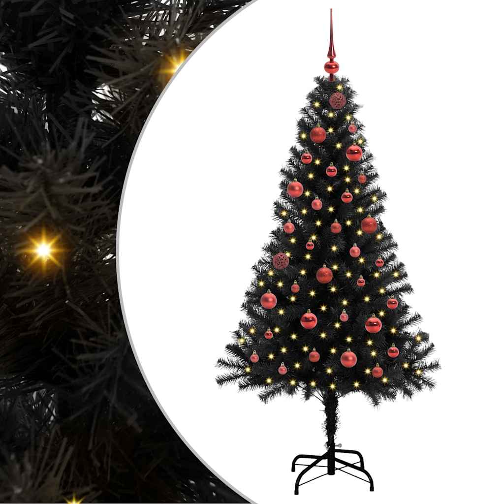 Juletre med 150 LED med stativ Svart 150 cm PVC