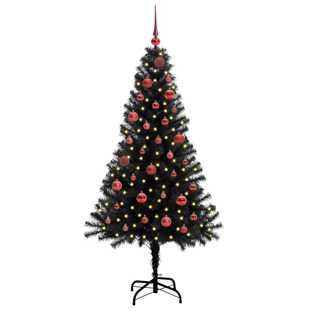Juletre med 150 LED med stativ Svart 150 cm PVC