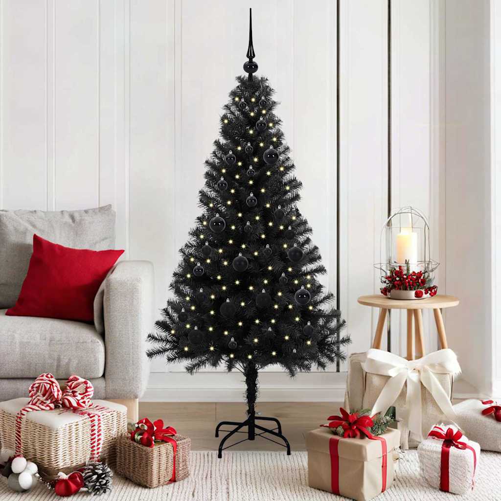 Juletre med 150 LED med stativ Svart 150 cm PVC