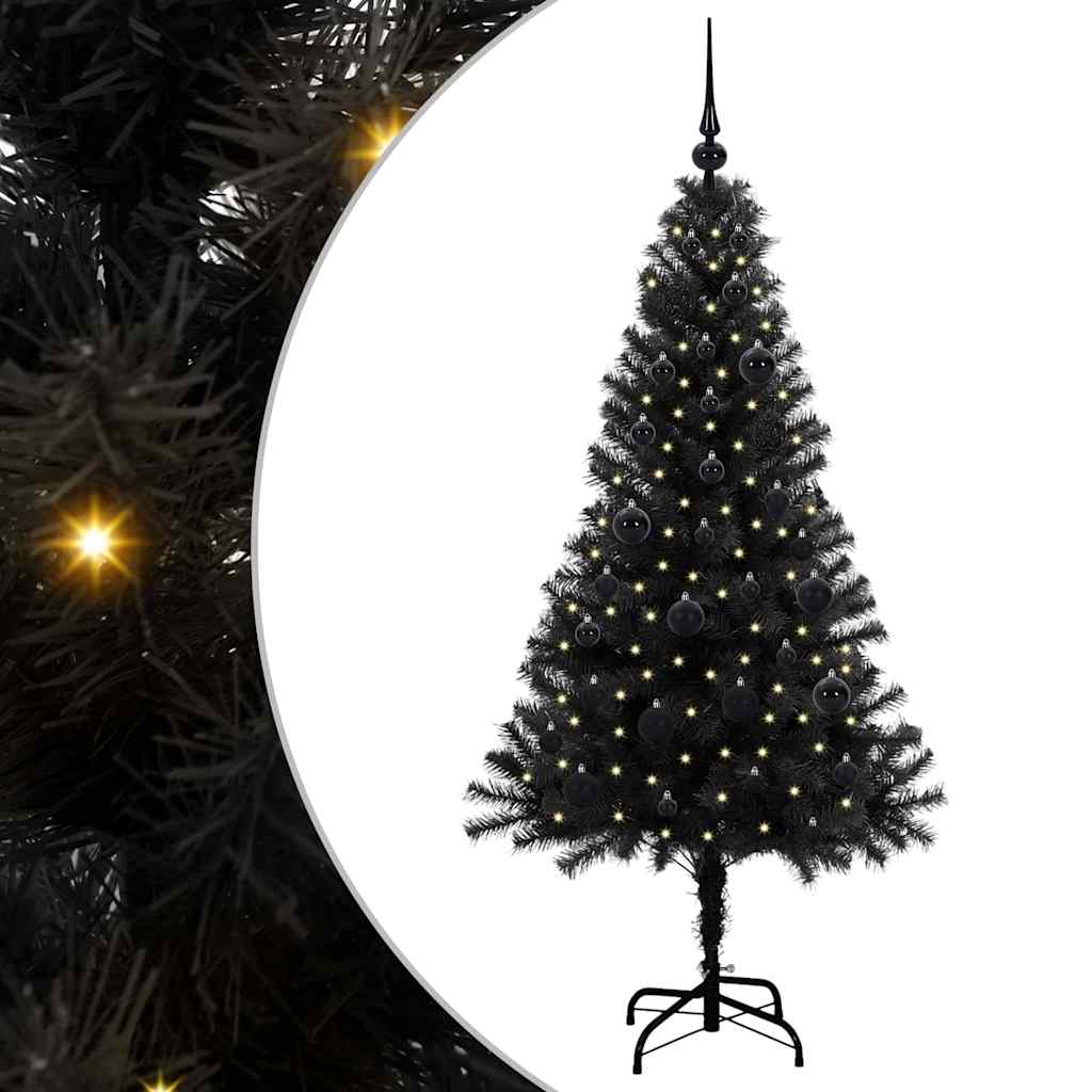 Juletre med 150 LED med stativ Svart 150 cm PVC