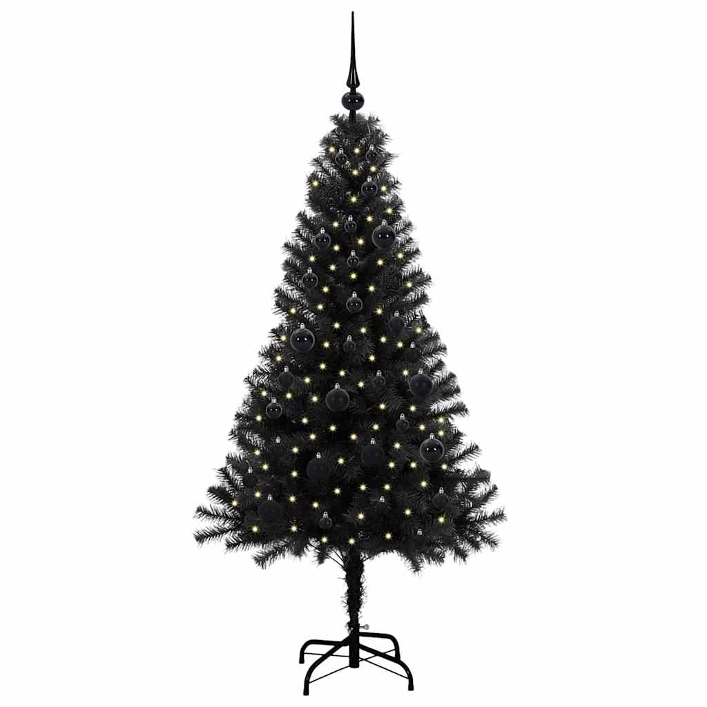 Juletre med 150 LED med stativ Svart 150 cm PVC