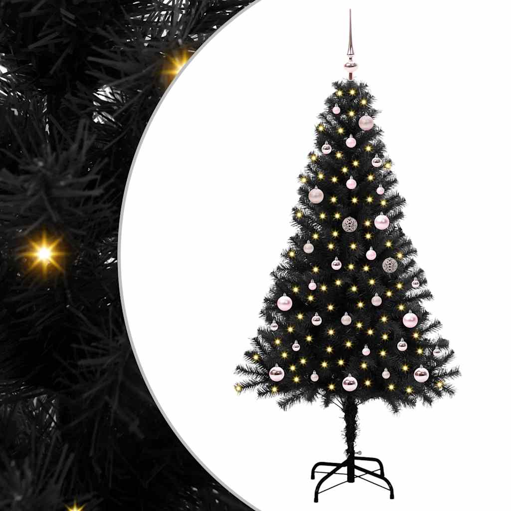 Juletre med 150 LED med stativ Svart 150 cm PVC