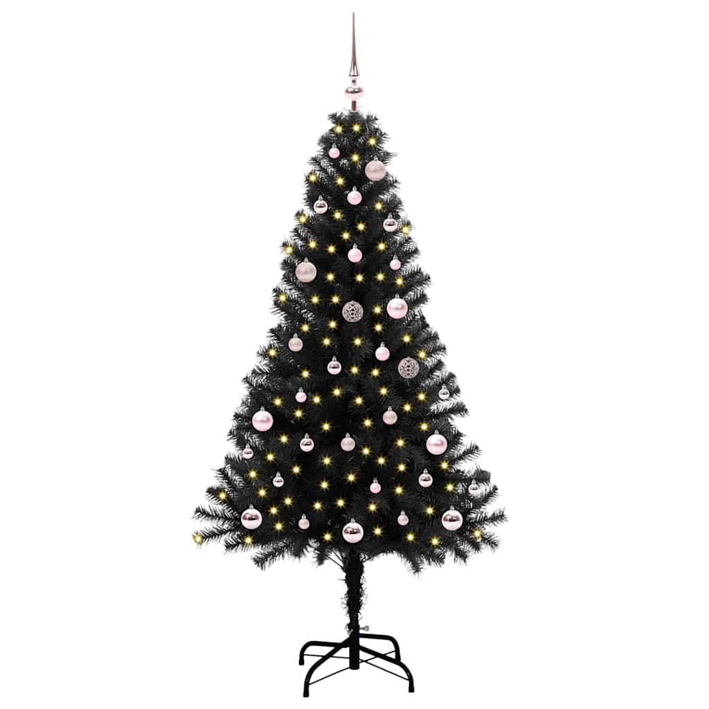 Juletre med 150 LED med stativ Svart 150 cm PVC