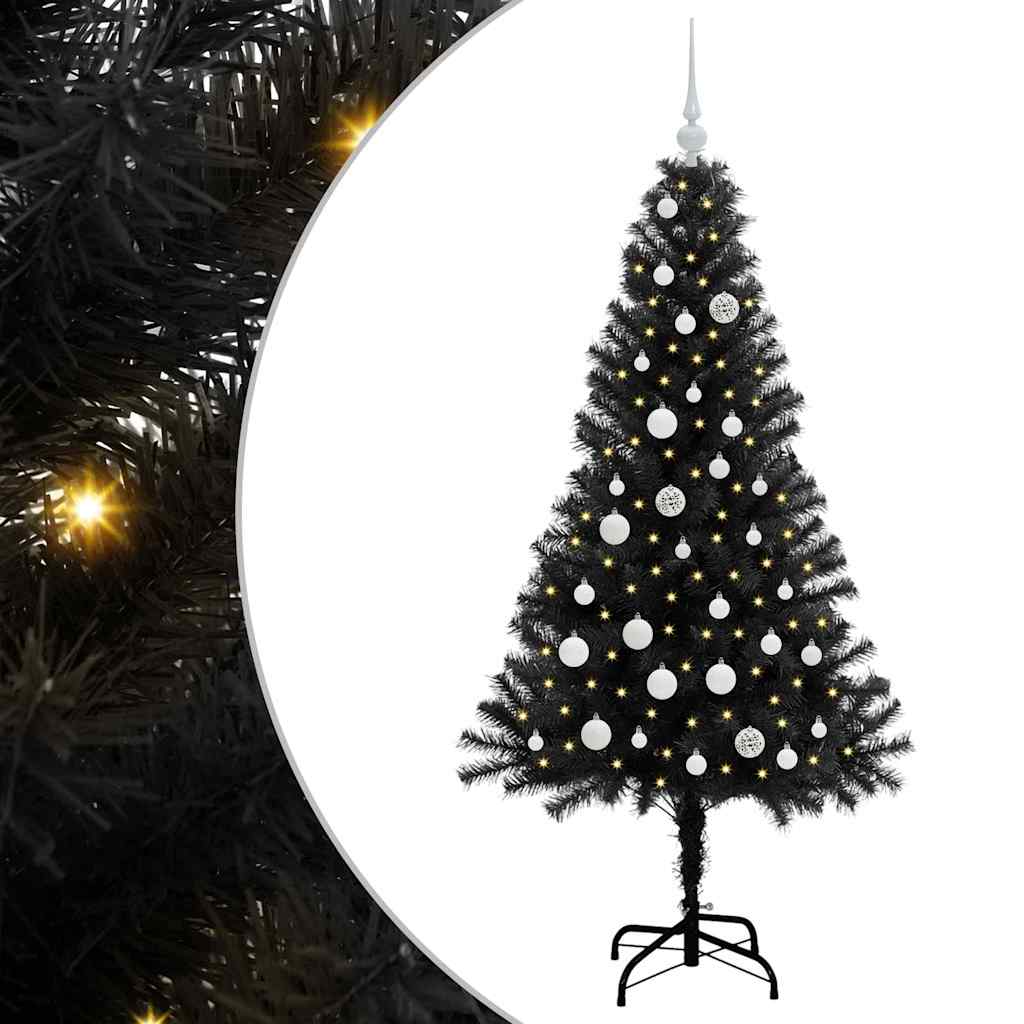 Juletre med 150 LED med stativ Svart 150 cm PVC