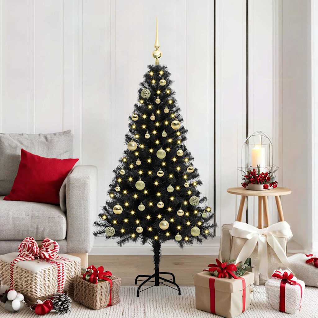 Juletre med 150 LED med stativ Svart 150 cm PVC