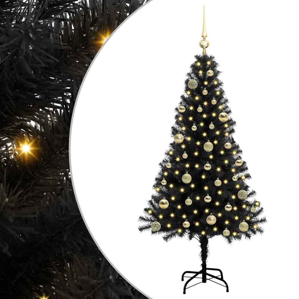 Juletre med 150 LED med stativ Svart 150 cm PVC