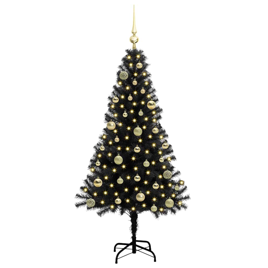 Juletre med 150 LED med stativ Svart 150 cm PVC