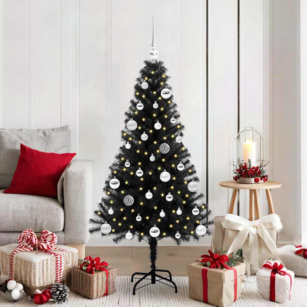 Juletre med 150 LED med stativ Svart 150 cm PVC