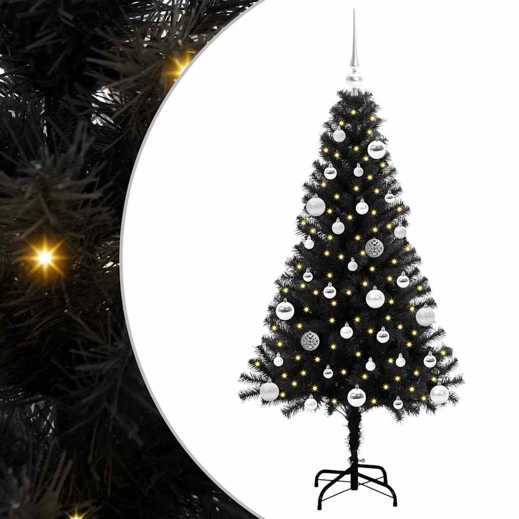 Juletre med 150 LED med stativ Svart 150 cm PVC