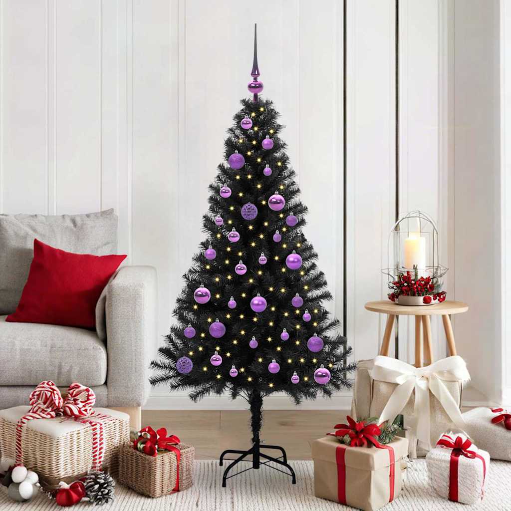 Juletre med 150 LED med stativ Svart 150 cm PVC