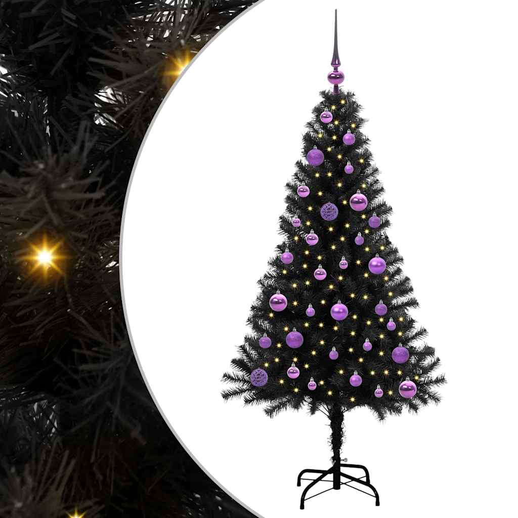 Juletre med 150 LED med stativ Svart 150 cm PVC