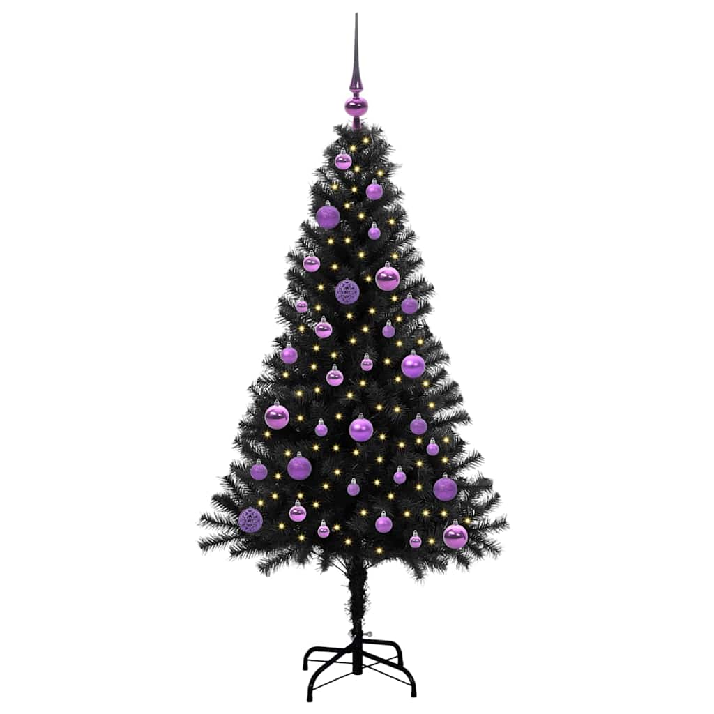 Juletre med 150 LED med stativ Svart 150 cm PVC