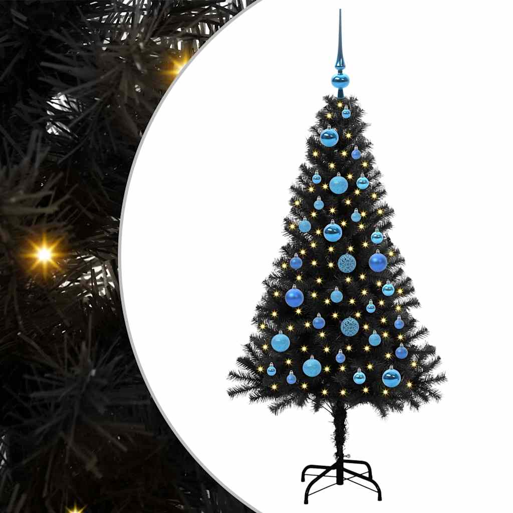 Juletre med 150 LED med stativ Svart 150 cm PVC