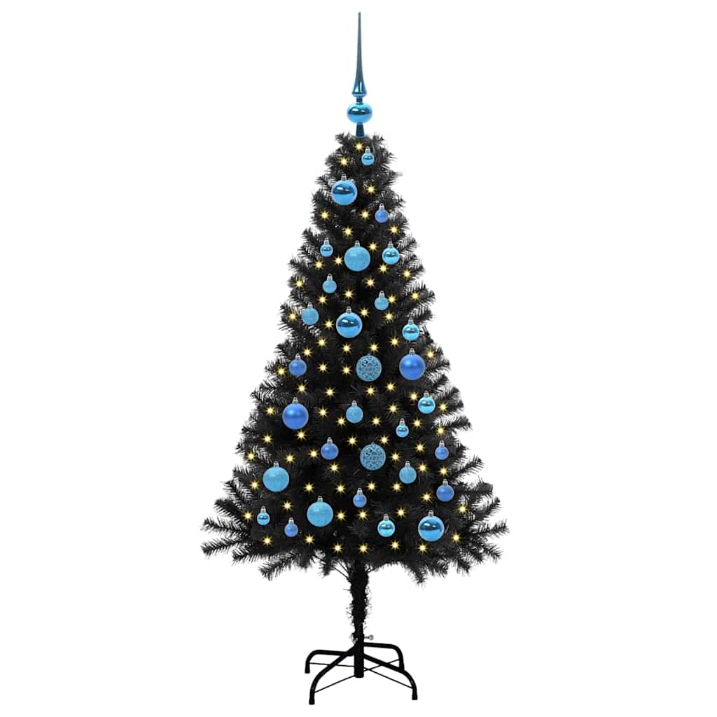 Juletre med 150 LED med stativ Svart 150 cm PVC
