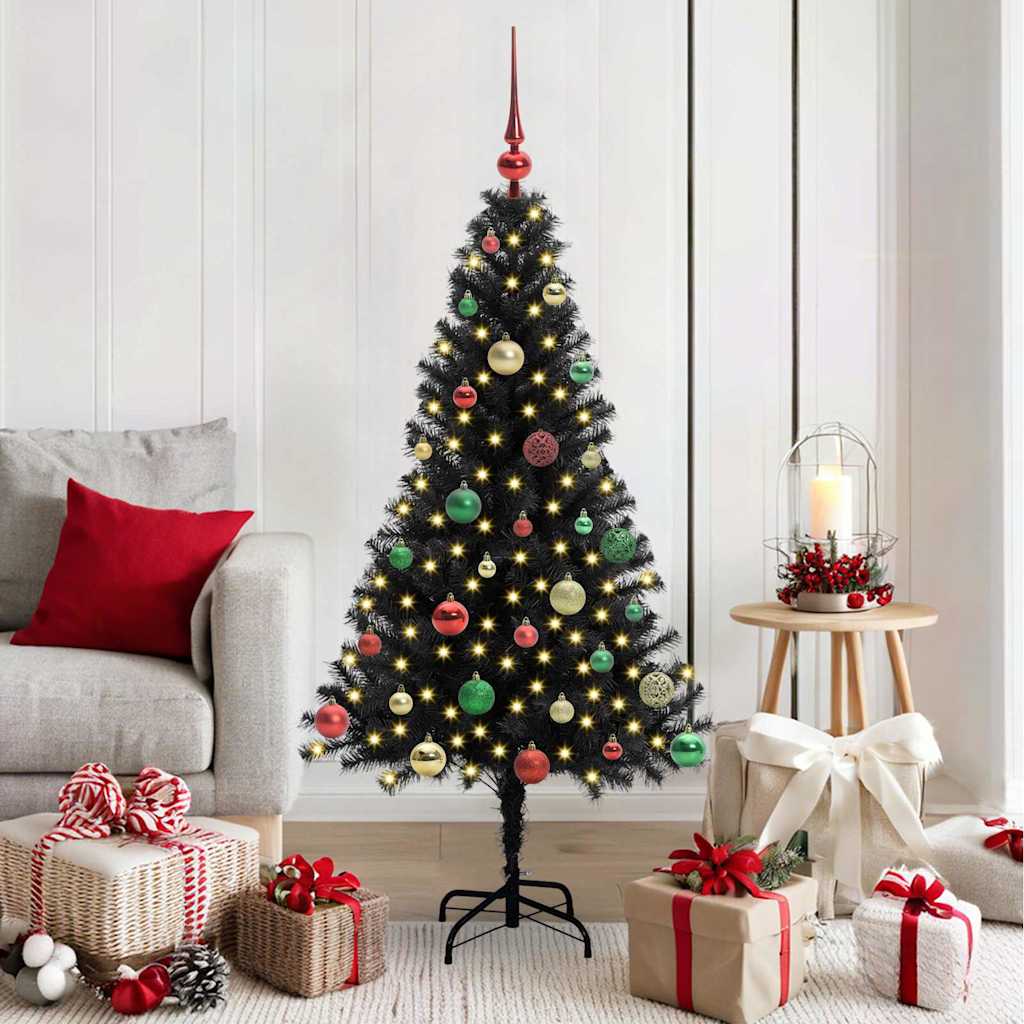 Juletre med 150 LED med stativ Svart 150 cm PVC