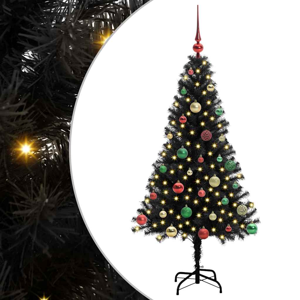 Juletre med 150 LED med stativ Svart 150 cm PVC