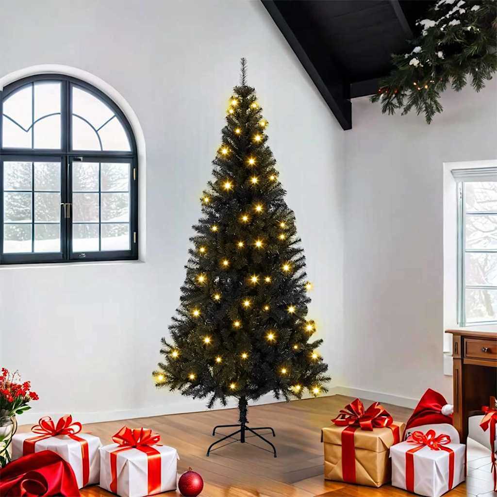 Juletre med 300 LED med stativ Svart 180 cm PVC