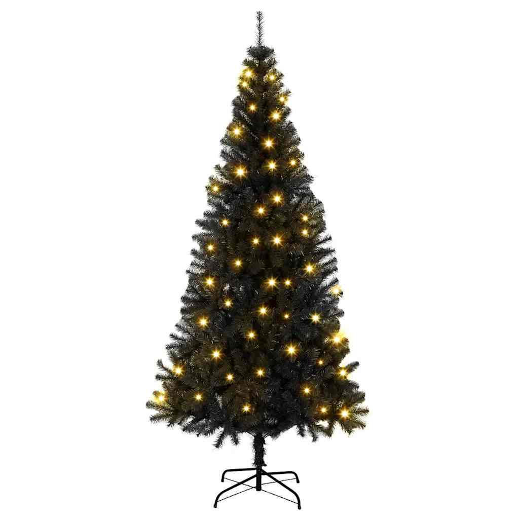 Juletre med 300 LED med stativ Svart 180 cm PVC