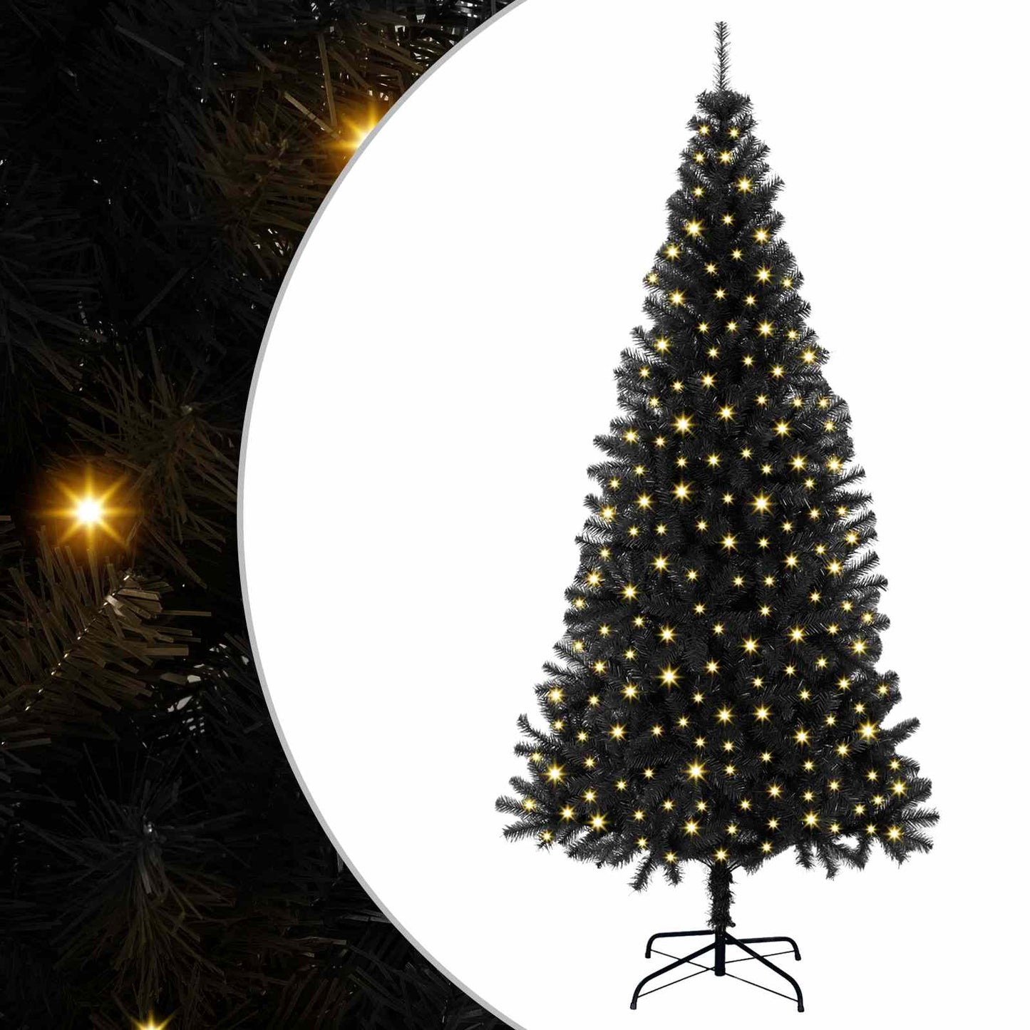 Juletre med 300 LED med stativ Svart 180 cm PVC