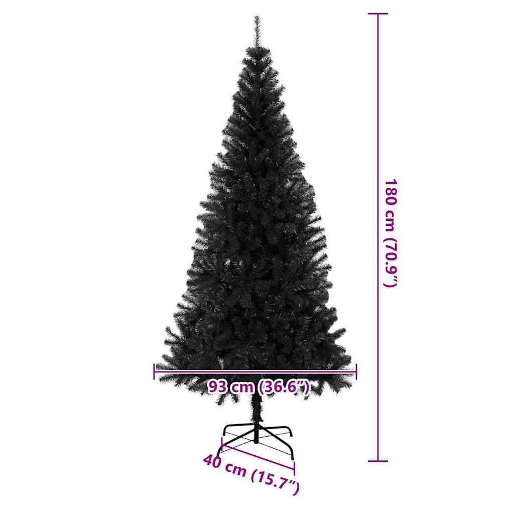 Juletre med 300 LED med stativ Svart 180 cm PVC