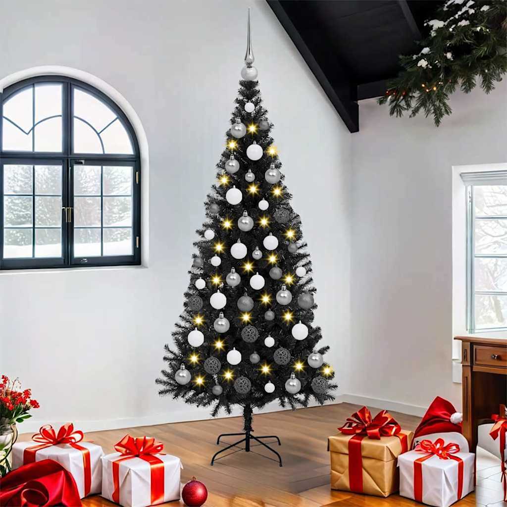 Juletre med 300 LED med stativ Svart 180 cm PVC