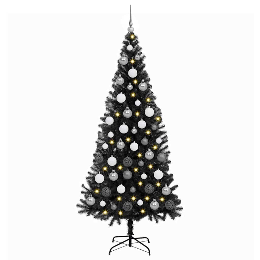Juletre med 300 LED med stativ Svart 180 cm PVC
