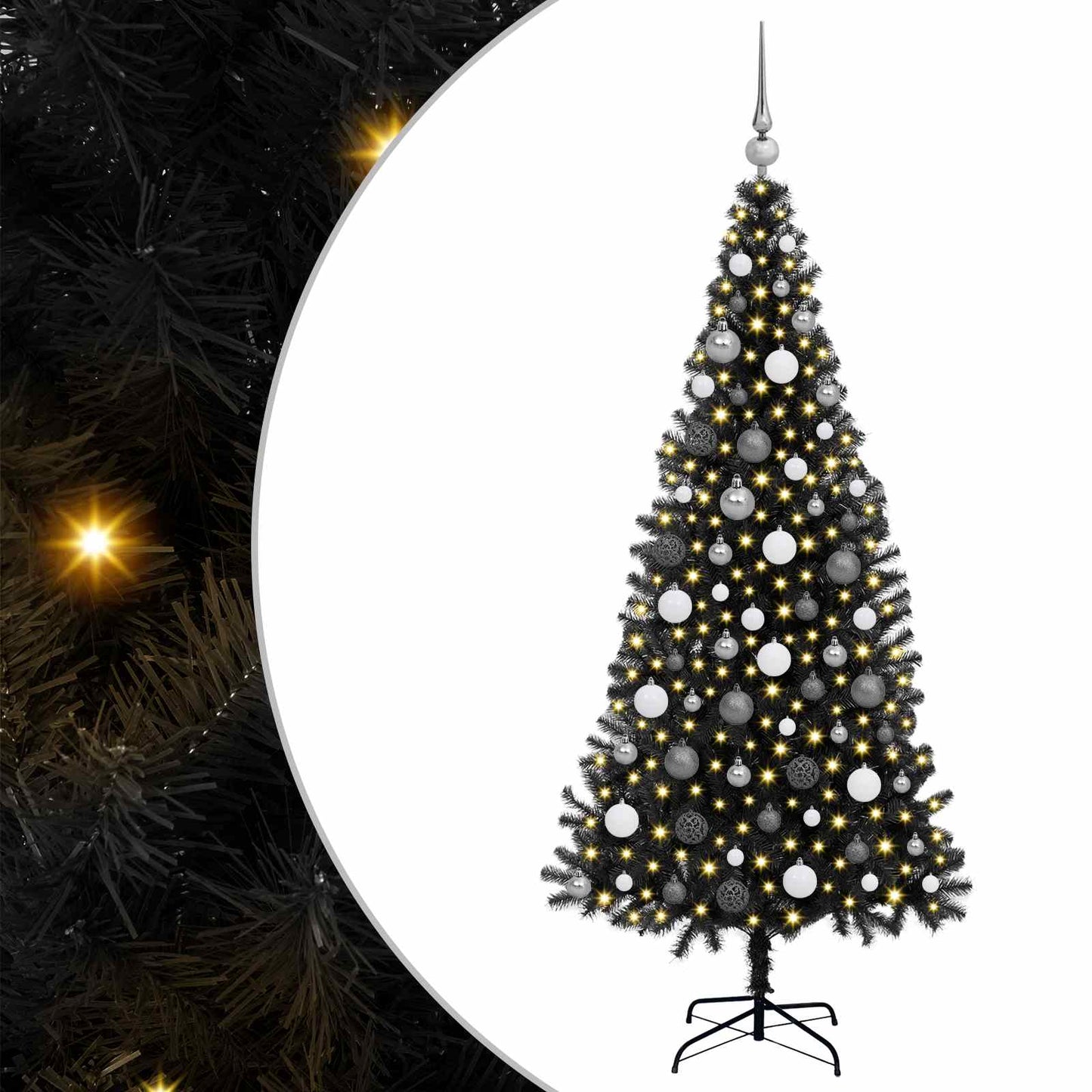 Juletre med 300 LED med stativ Svart 180 cm PVC