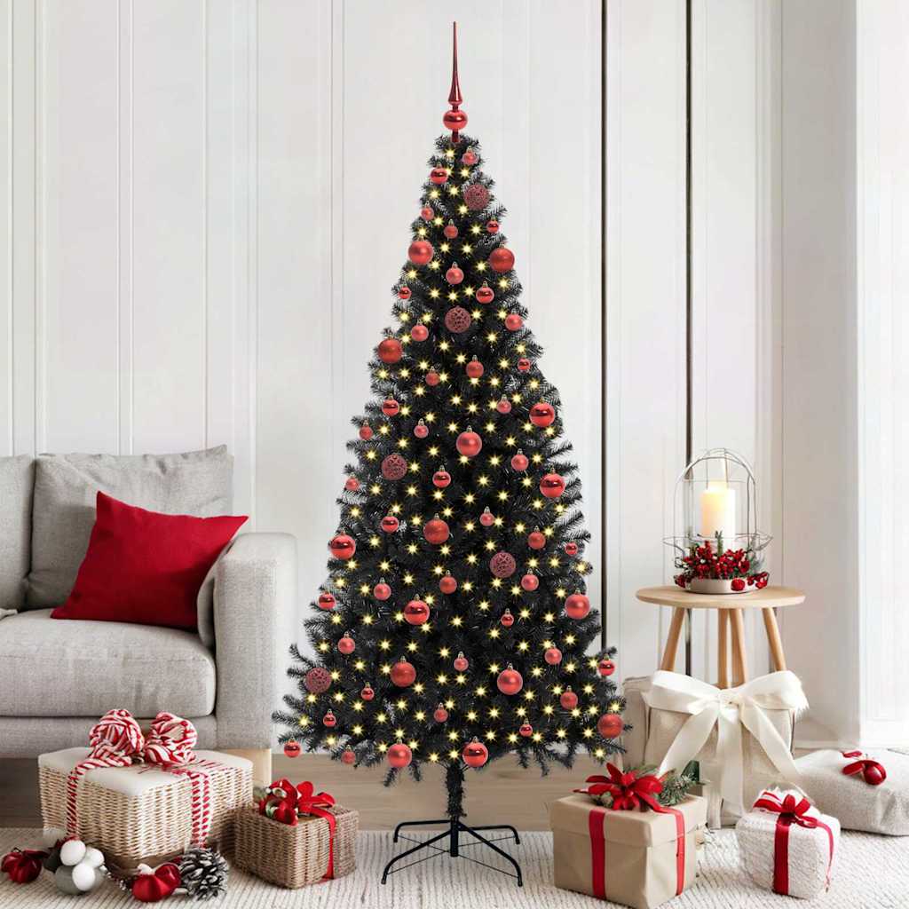 Juletre med 300 LED med stativ Svart 180 cm PVC