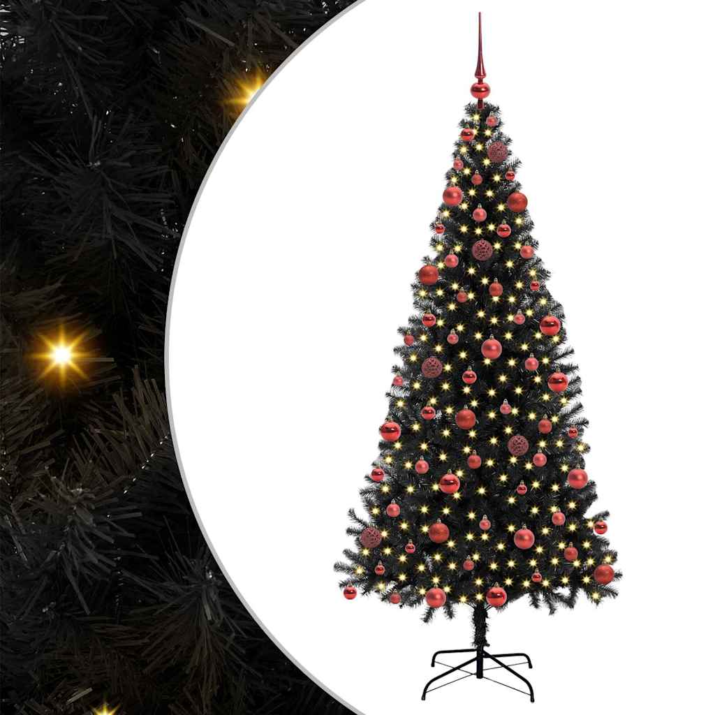 Juletre med 300 LED med stativ Svart 180 cm PVC