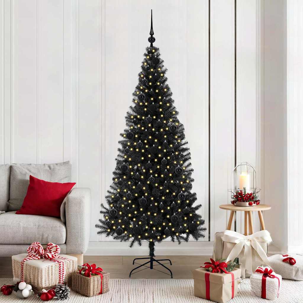Juletre med 300 LED med stativ Svart 180 cm PVC