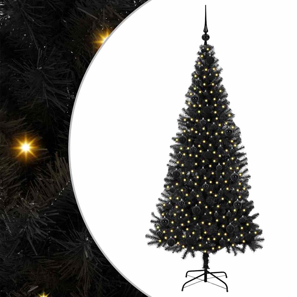 Juletre med 300 LED med stativ Svart 180 cm PVC