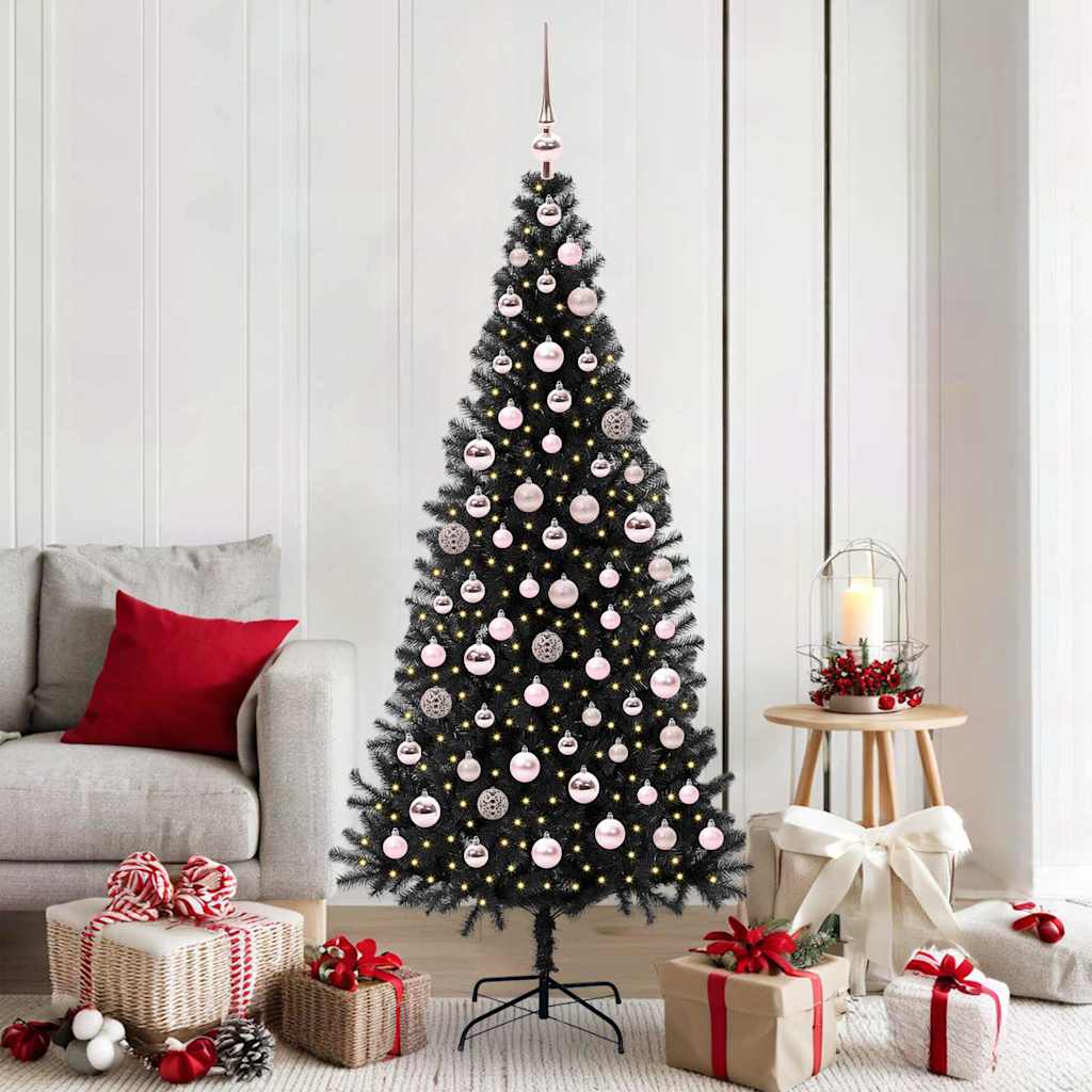 Juletre med 300 LED med stativ Svart 180 cm PVC