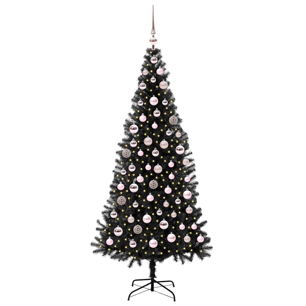 Juletre med 300 LED med stativ Svart 180 cm PVC