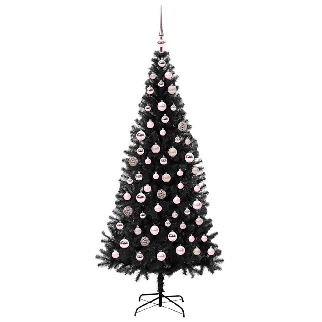 Juletre med 300 LED med stativ Svart 180 cm PVC