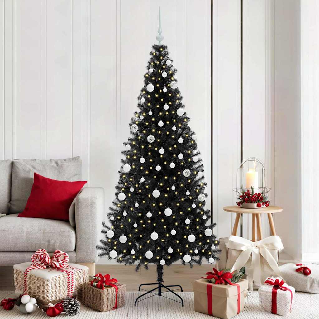 Juletre med 300 LED med stativ Svart 180 cm PVC