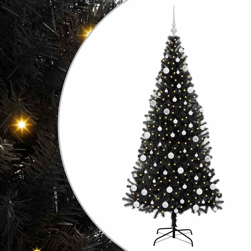 Juletre med 300 LED med stativ Svart 180 cm PVC