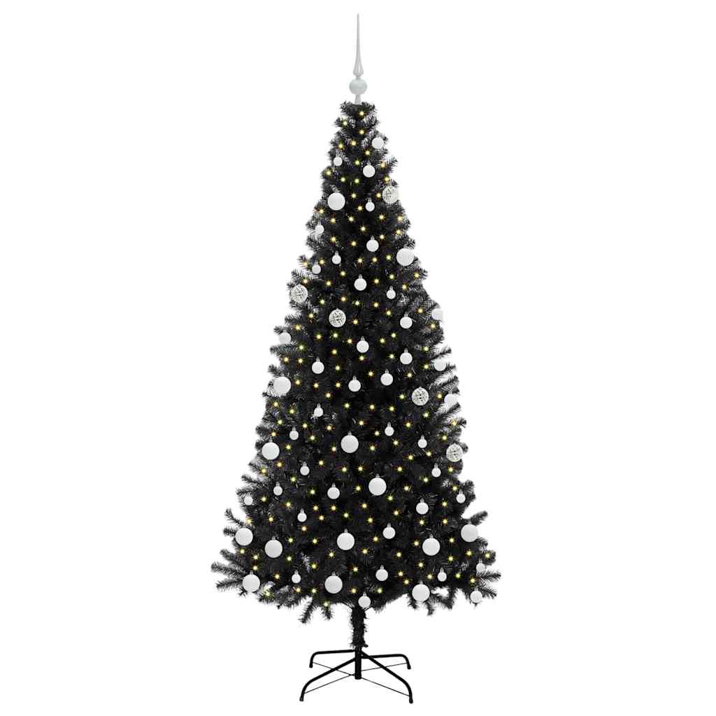 Juletre med 300 LED med stativ Svart 180 cm PVC