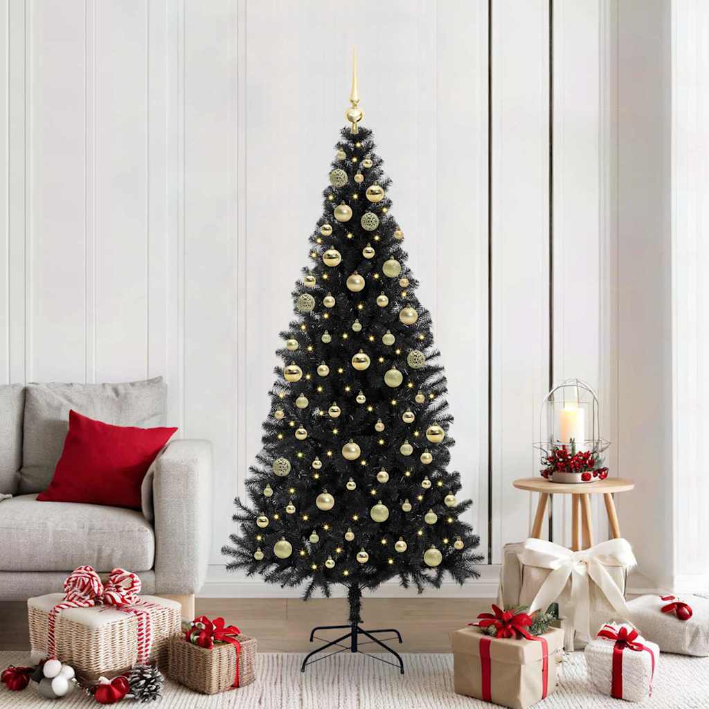 Juletre med 300 LED med stativ Svart 180 cm PVC