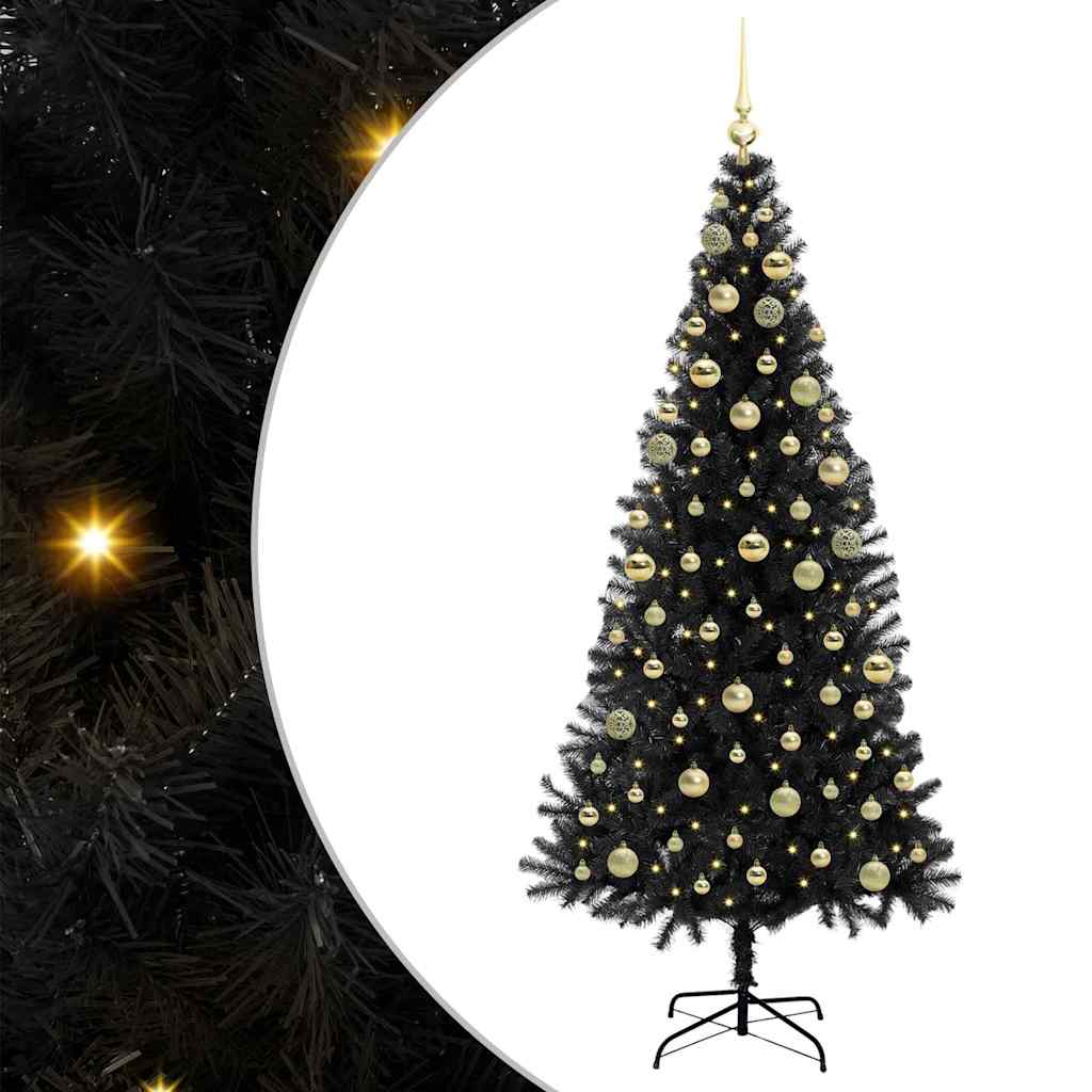 Juletre med 300 LED med stativ Svart 180 cm PVC