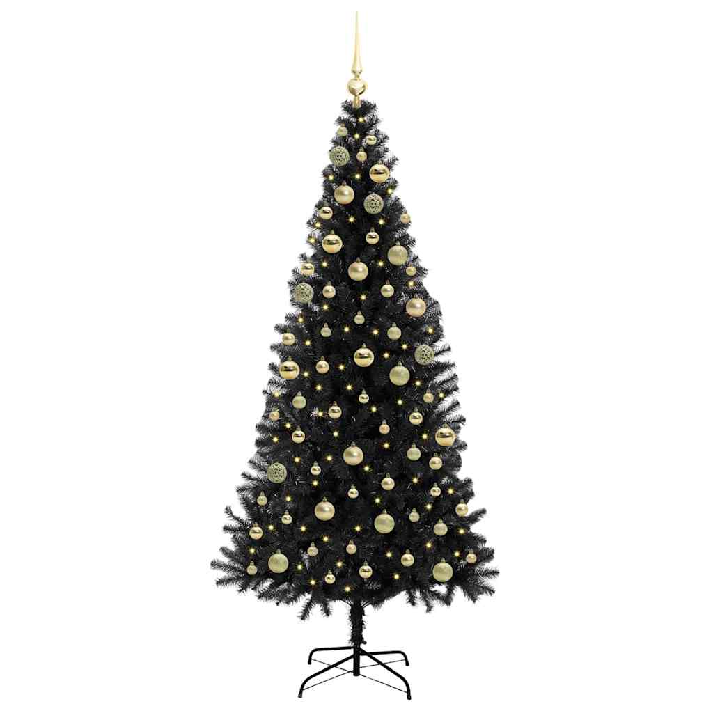 Juletre med 300 LED med stativ Svart 180 cm PVC