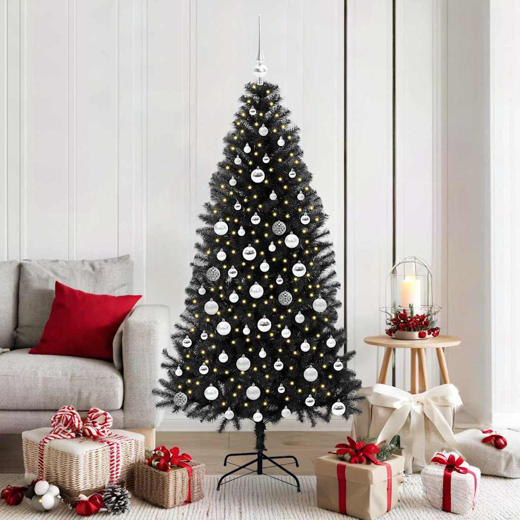 Juletre med 300 LED med stativ Svart 180 cm PVC
