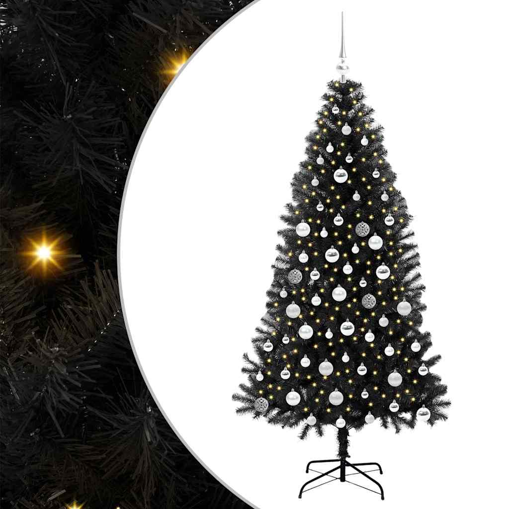Juletre med 300 LED med stativ Svart 180 cm PVC