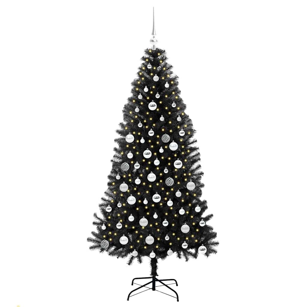 Juletre med 300 LED med stativ Svart 180 cm PVC